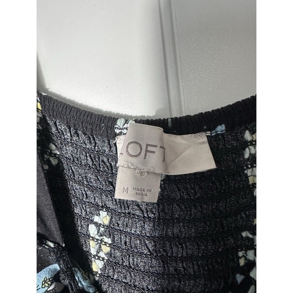 LOFT Floral Jumpsuit Womens Medium M Black Blue Yellow Wide Leg Smocked Summer - Picture 3 of 6